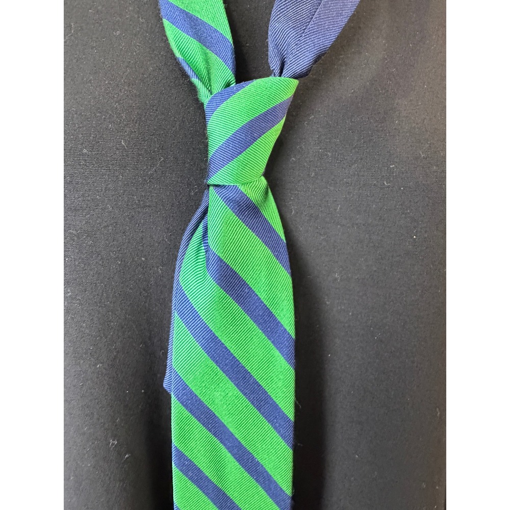 Tommy Hilfiger‎ Green Navy Striped Silk Tie Classic Preppy Menswear Diagonal